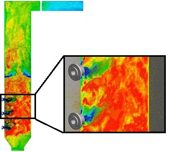 LES of a pulverized coal combustion field of a CRIEPI Multi-Burner system by Kyoto Univ. and CRIEPI (0.1 billion cells, 10,000 cores)